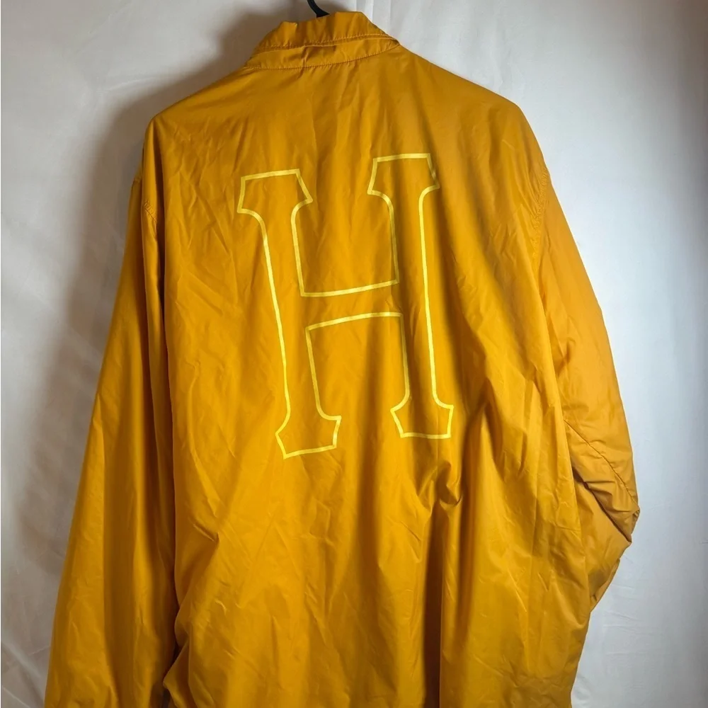 HUF Set H Coaches Jacket Mustard Yellow Windbreaker Embroidered Logo Mens Sz XXL